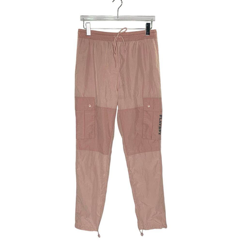 Pacsun Playboy Cargo Pants M Womens Pink Wide Leg Nylon Retro Skater 90s